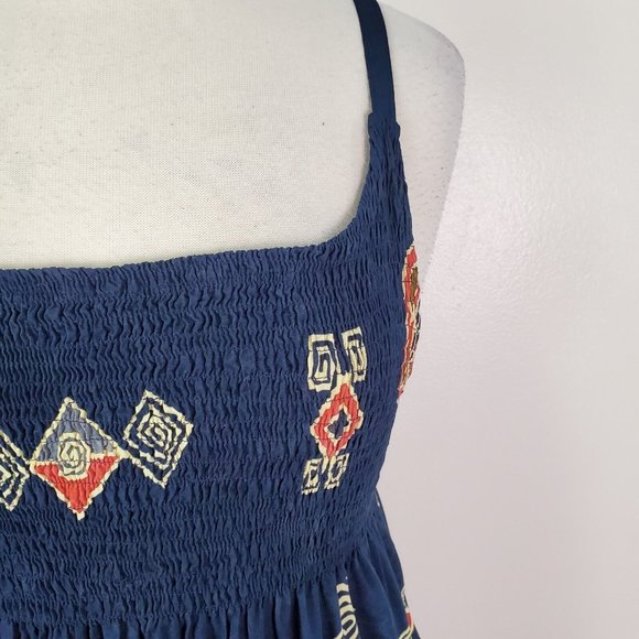 Fata Morgana Dress Womens Medium Navy Blue Maxi A Line Sleeveless African Print - Picture 3 of 12